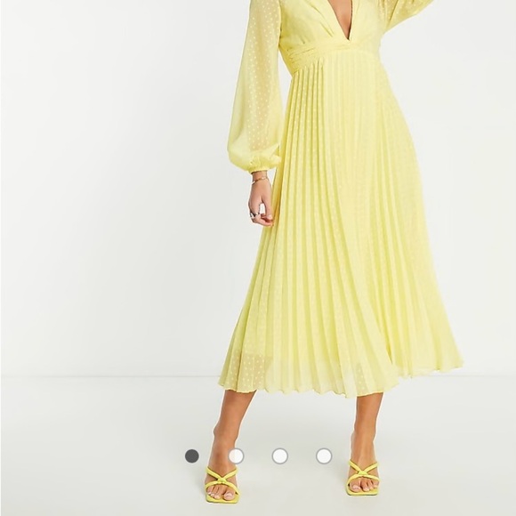 ASOS Women’s Yellow Textured Twist Front Pleated NEW Elegant Midi Dress size 6 - Picture 2 of 13